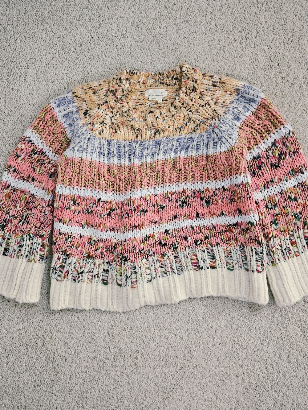 Anthropologie Kahlo Sweater Chunky Knit Thick Yarn Womens XL Wide Cuff Cream